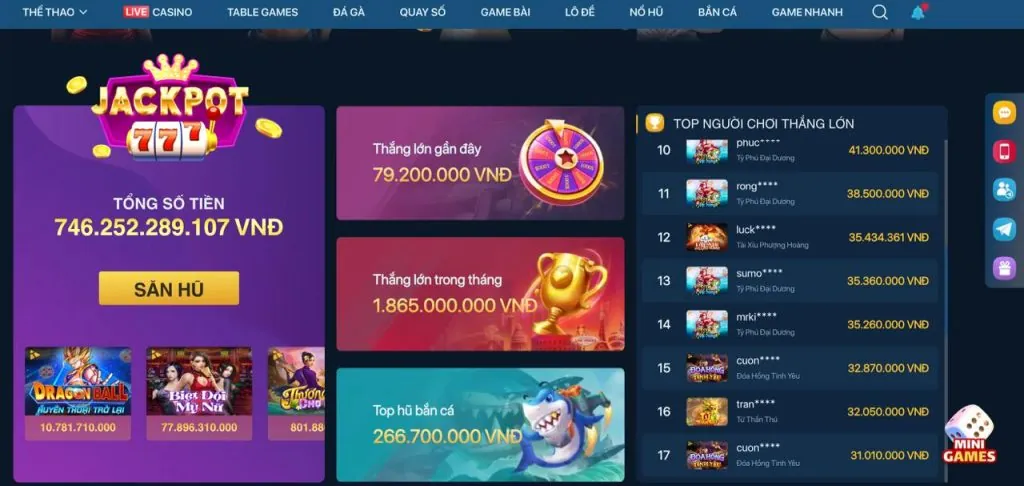 Màn hình game nổ hũ với biểu tượng jackpot